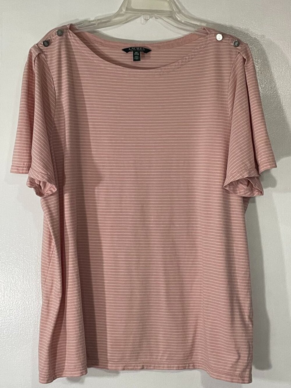 Lauren Ralph Lauren Women’s Pink White Striped Tee Size 3X Cotton Excellent